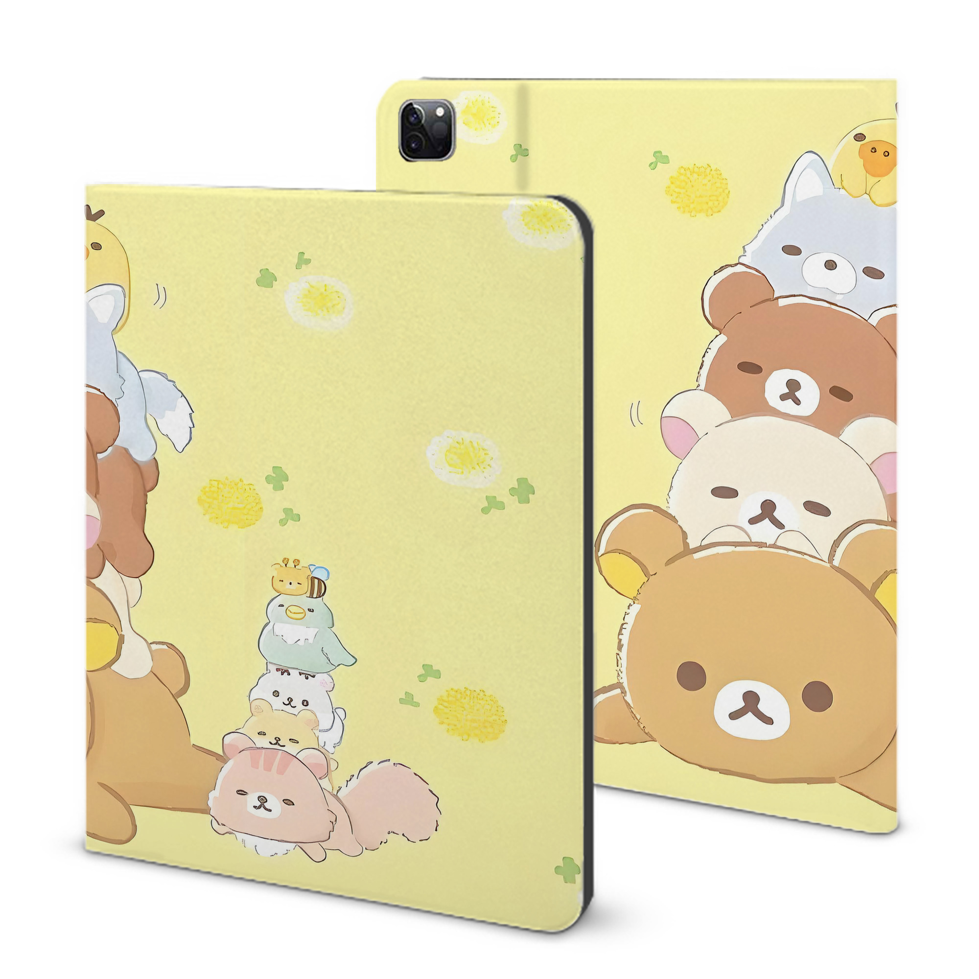 （画像用） リラックマ リラックマ キイロイトリ Rilakkuma Korilakkuma Kiiroitori IPad ケース ブック型 PUレザー TPU 耐衝撃 軽量 薄型 ペン収納なし 全面保護 IPad 各モデル対応
